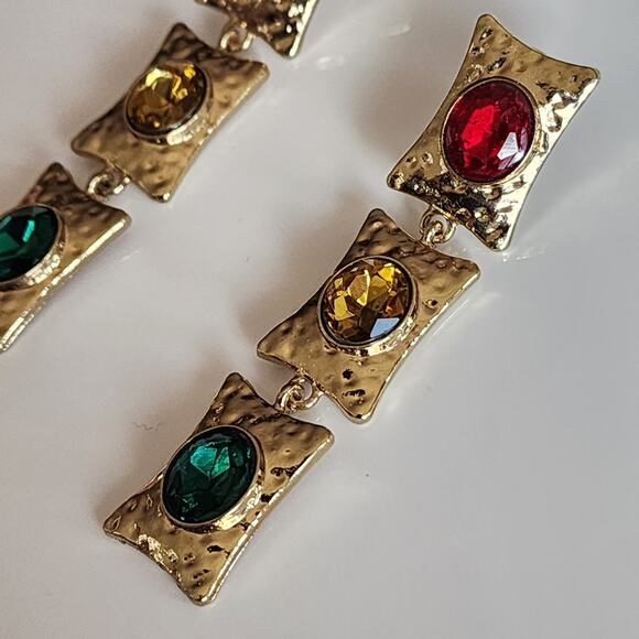 Boho Hammered Golden Rasta Dangle Earrings - Picture 1 of 6